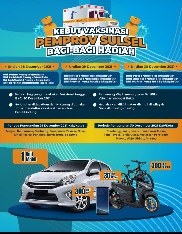 Kebut Vaksinasi, Pemprov Sulsel Bagi-bagi Hadiah